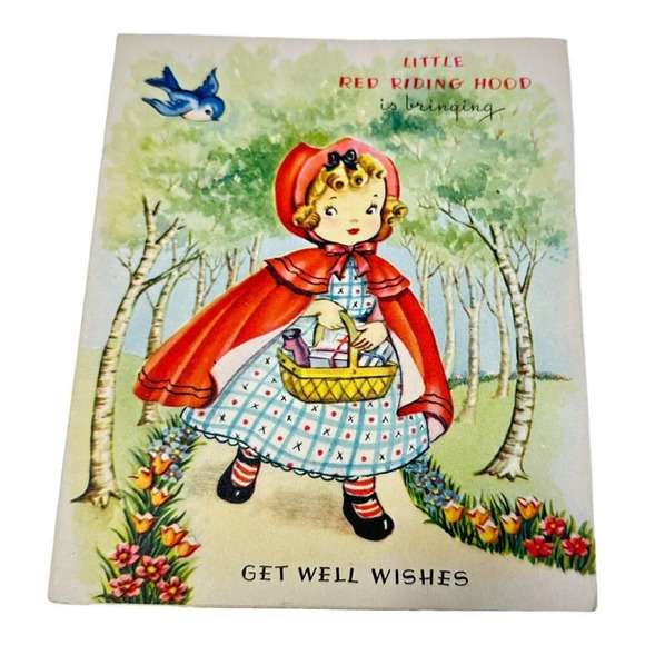 Vintage 40s Get Well Storybook Greeting Cards Mulberry Red Riding Hansel Gretel - Picture 10 of 12